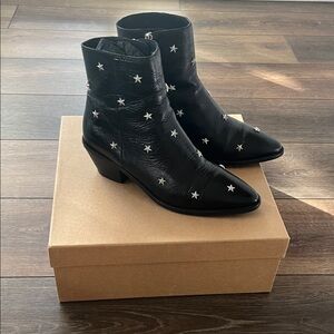 Zadig&Voltaire Tyler Vintage Patent Black Star-Studded Ankle Boots size 7.5